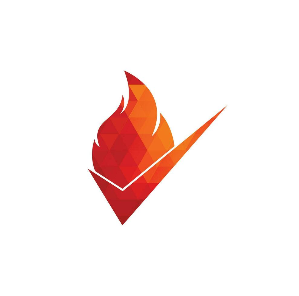 Fire check vector logo design template. Fire and checkmark icon design.