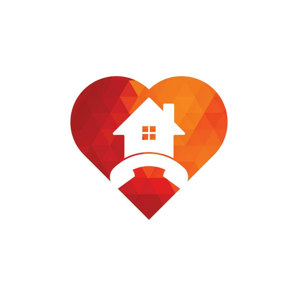 House Call heart shape concept Logo Design template. Telephone house logo design Vector. vector