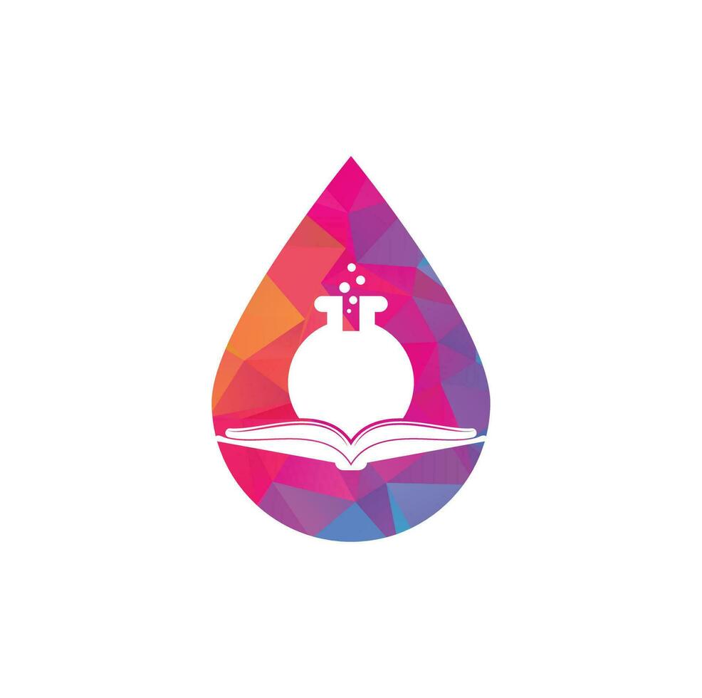 vector de diseño de plantilla de logotipo de concepto de forma de gota de laboratorio de libro. icono del logotipo de la ciencia del libro.