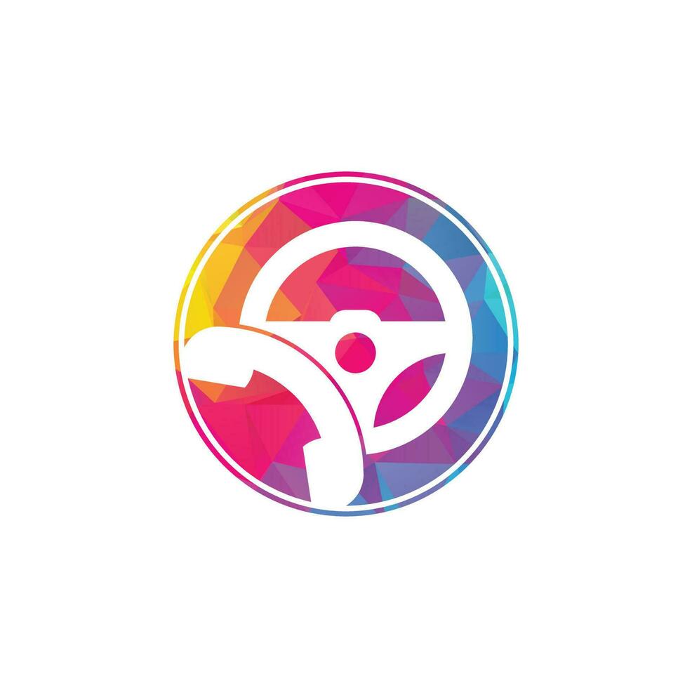 Drive call vector logo design. Steering wheel and phone symbol or icon.