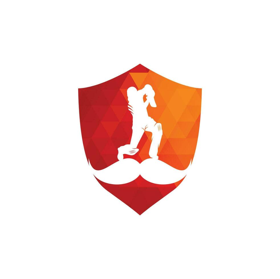 Strong cricket vector logo design. Moustache and cricket player vector icon design.