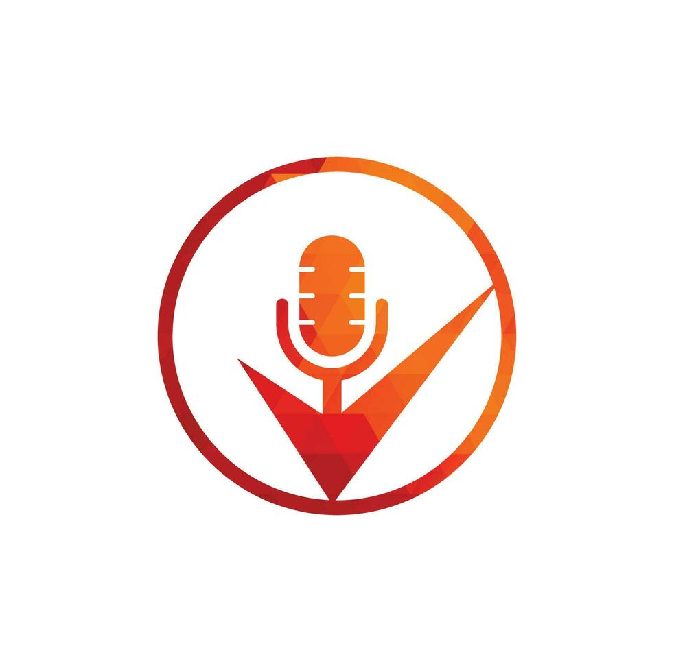 Check podcast vector logo design template. Podcast Check Icon Logo Design Element