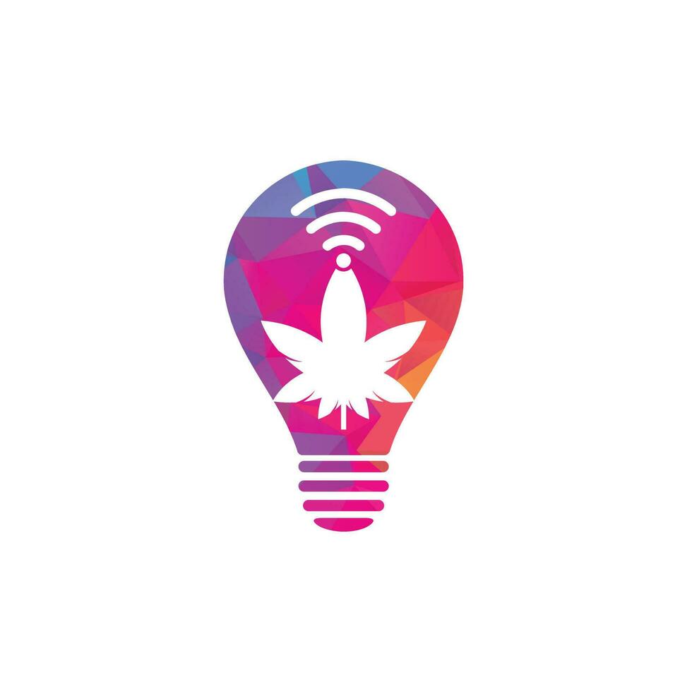 Cannabis wifi bulb shape vector logo design. Hemp and signal symbol or icon.