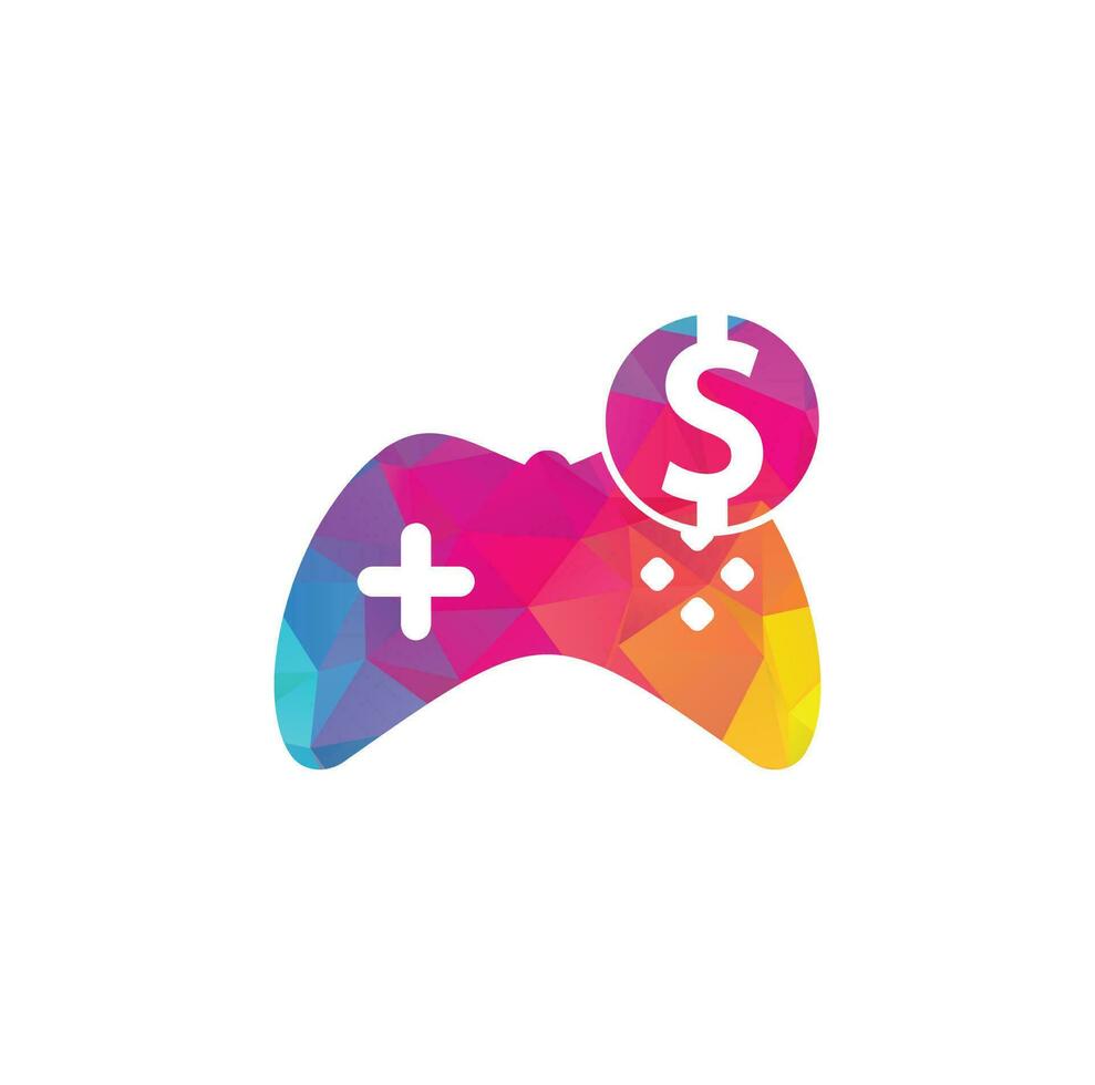 logotipo del juego de dinero. joystick juego de dinero en línea diseño de logotipo creativo vector