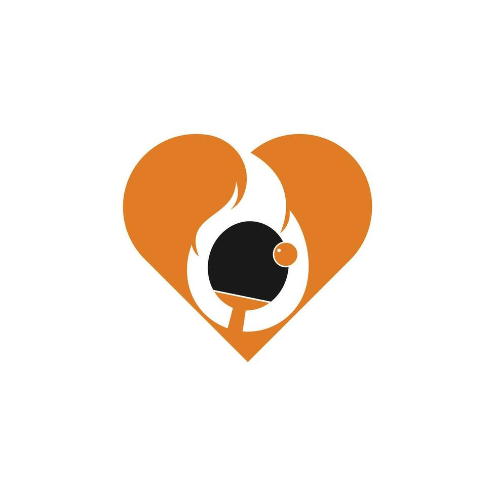 plantilla de diseño de icono de logotipo de forma de corazón de ping pong de fuego. tenis de mesa, icono de vector de ping pong