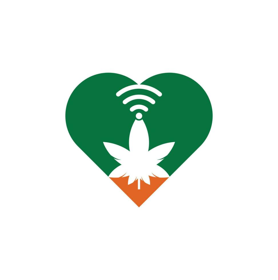 Cannabis wifi heart shape vector logo design. Hemp and signal symbol or icon.