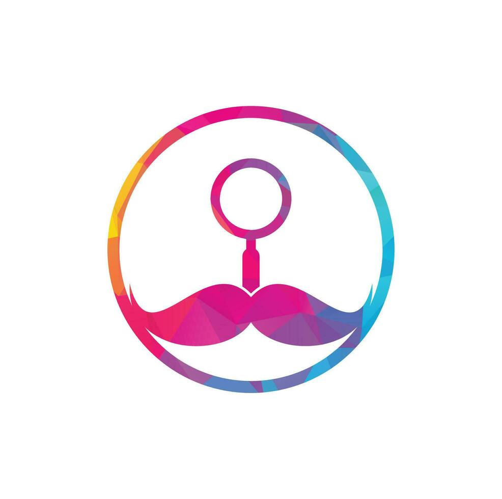 plantilla de diseño de logotipo de bigote de búsqueda. bigote y lupa para un diseño de logo de detective espía. vector