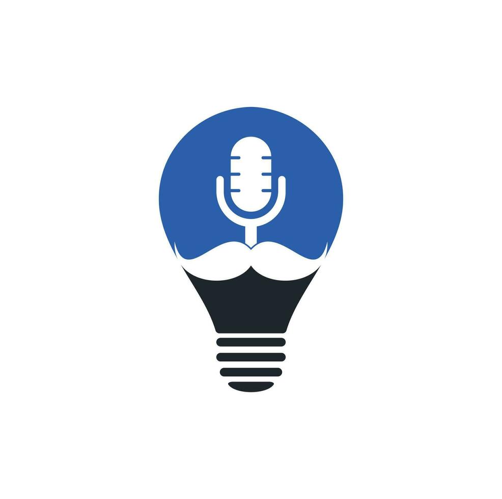 Strong podcast bulb vector logo design template. Gentleman podcast logo design template. Mustache podcast icon.