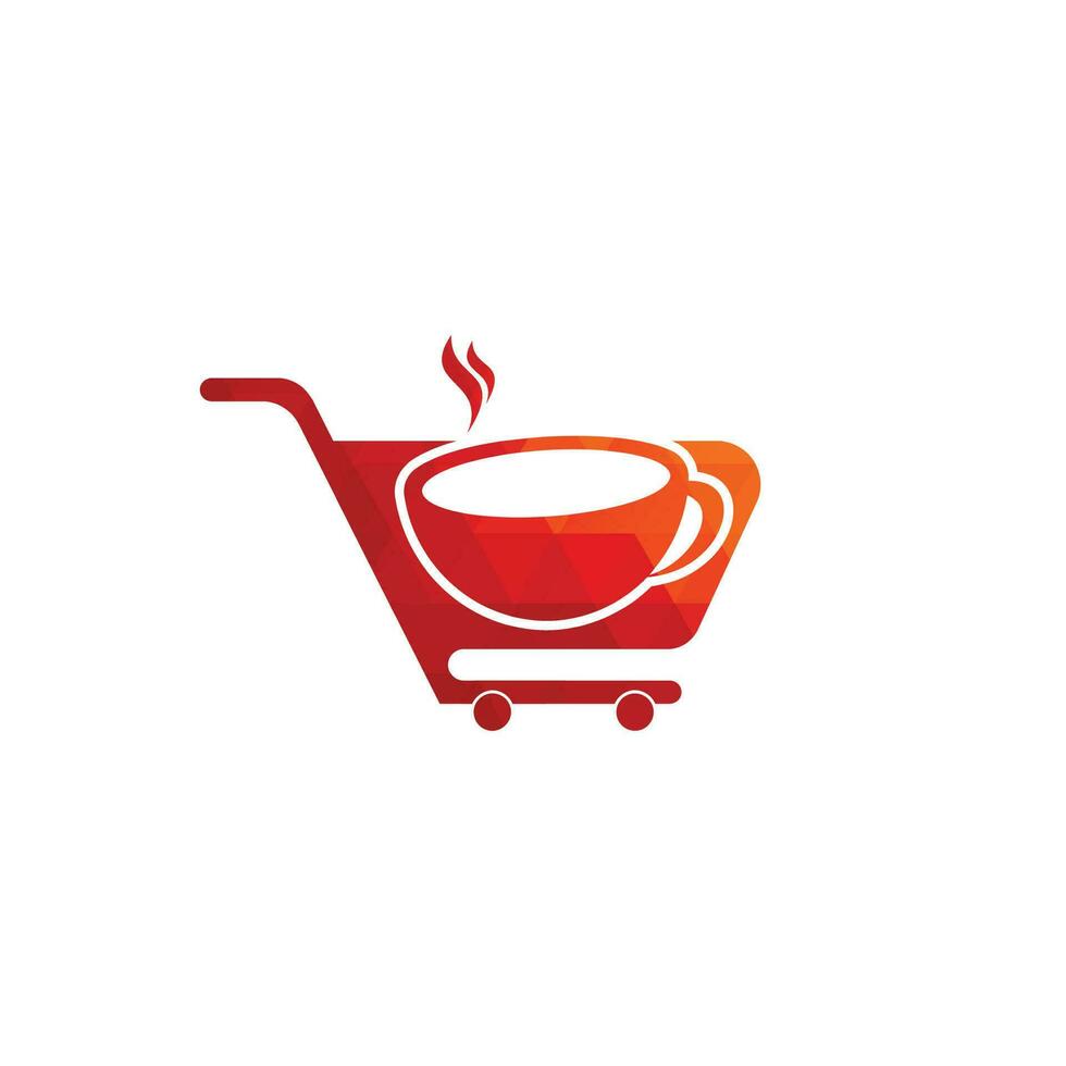 Coffee and shopping cart logo design template. Shopping cart logo design combined with coffee cups vector