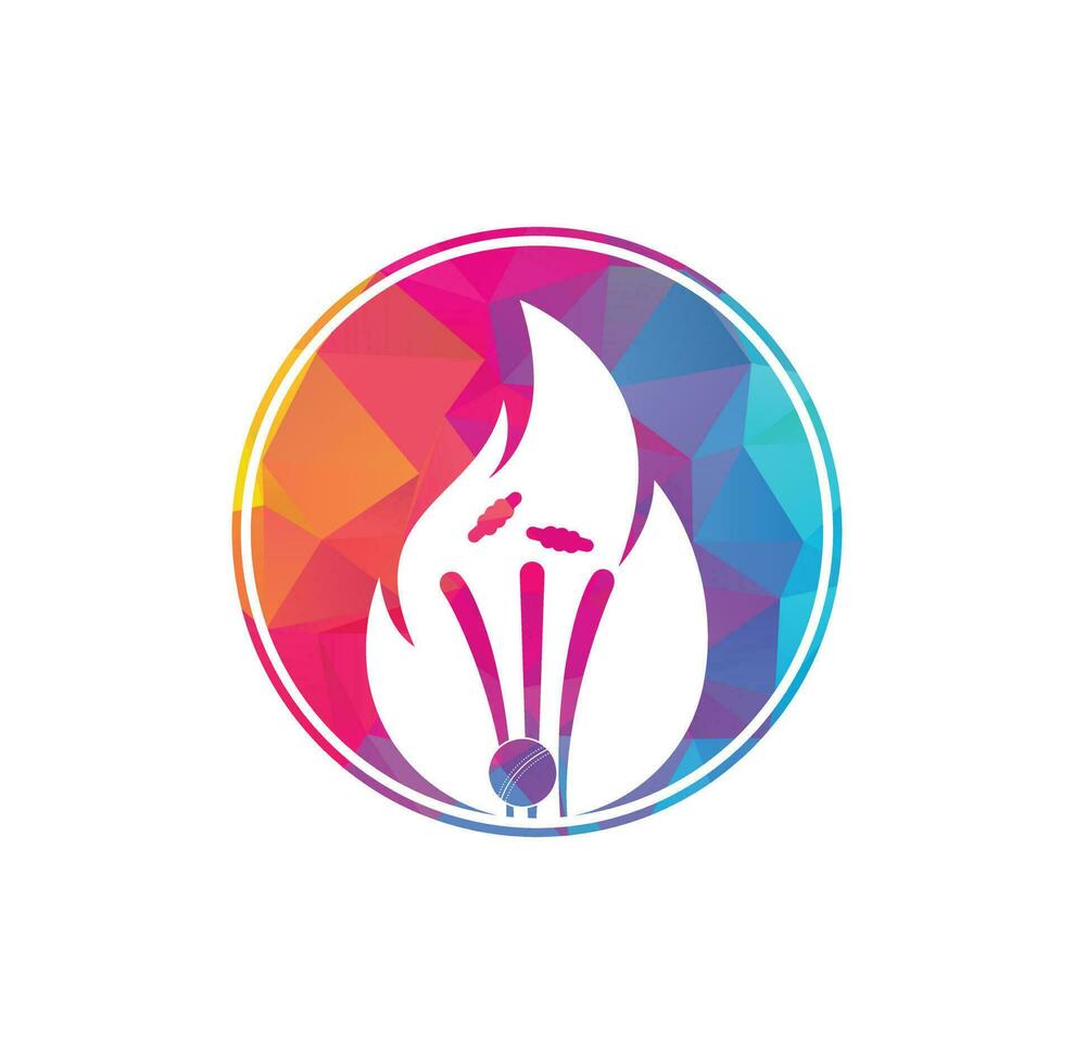 Fire wickets and ball logo .Fire cricket player vector logo design. Cricket fire gear logo icon.