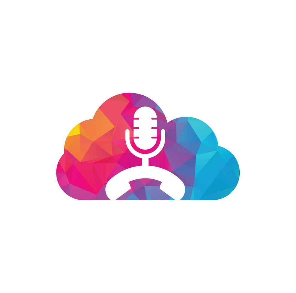 llame al elemento de diseño del logotipo del icono del concepto de forma de nube de podcast. diseño de logotipo de podcast de teléfono vector