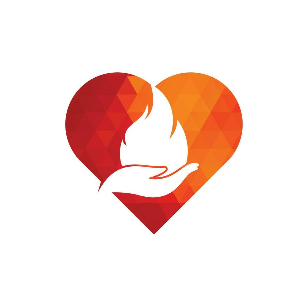 concepto de forma de corazón de cuidado de incendios concepto de diseño de logotipo vectorial. diseño de logotipo de icono de mano y fuego. vector