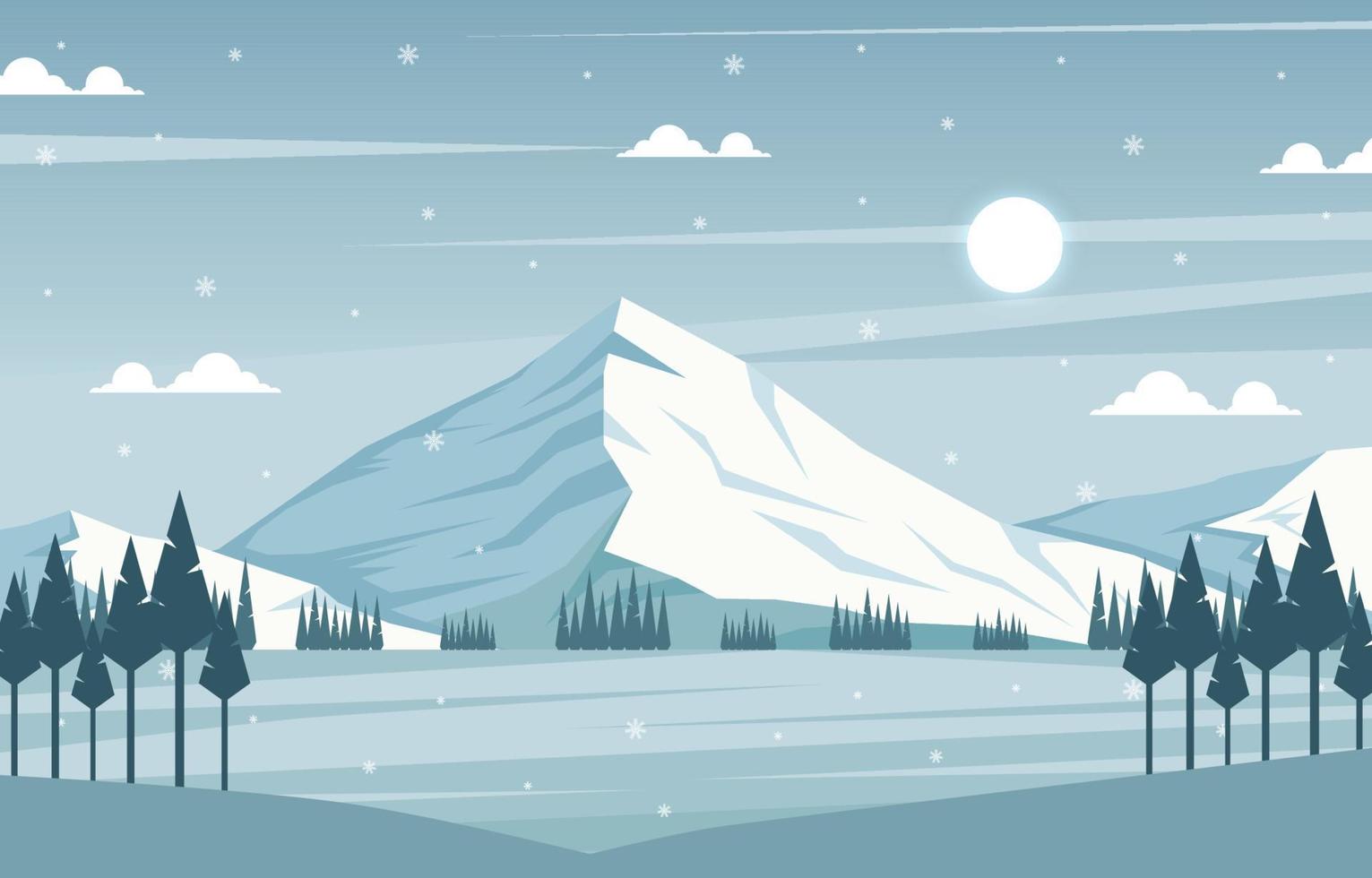 escena de invierno con naturaleza de montaña y bosque vector