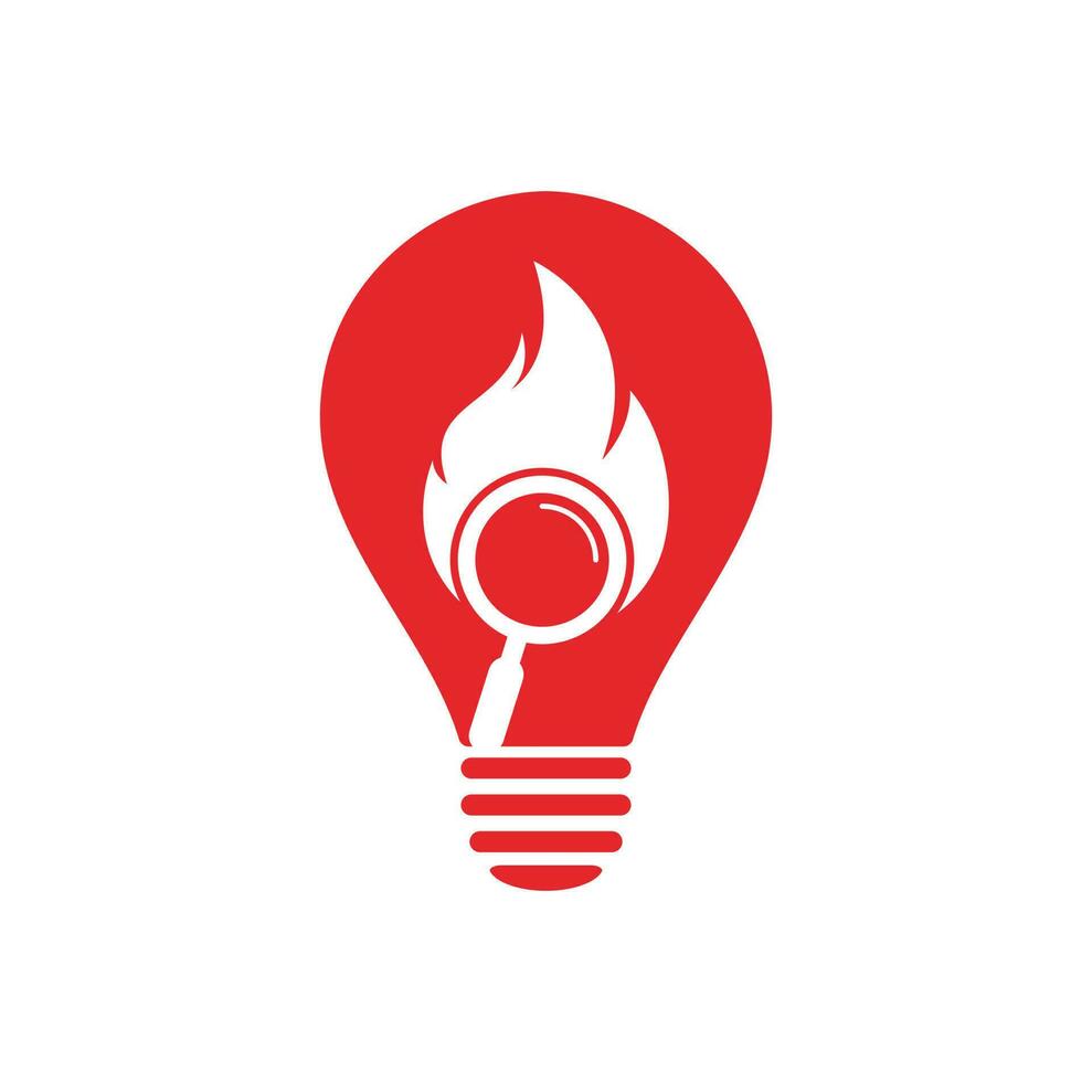 vector de diseño de plantilla de logotipo de concepto de forma de bombilla de búsqueda de incendios. encuentre la plantilla de diseño del logotipo de fuego. icono de fuego y lupa