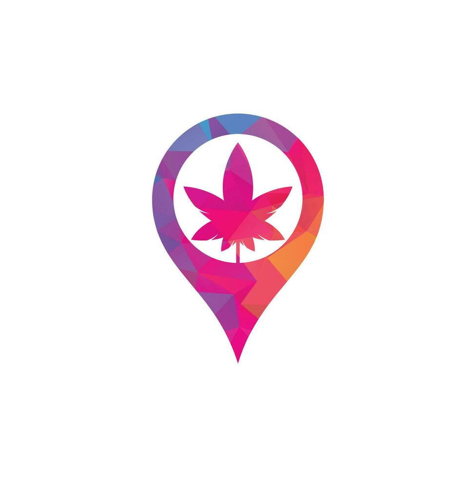 diseño de logotipo de concepto de pin de mapa de cannabis. icono de vector de logotipo de naturaleza de hoja de cannabis