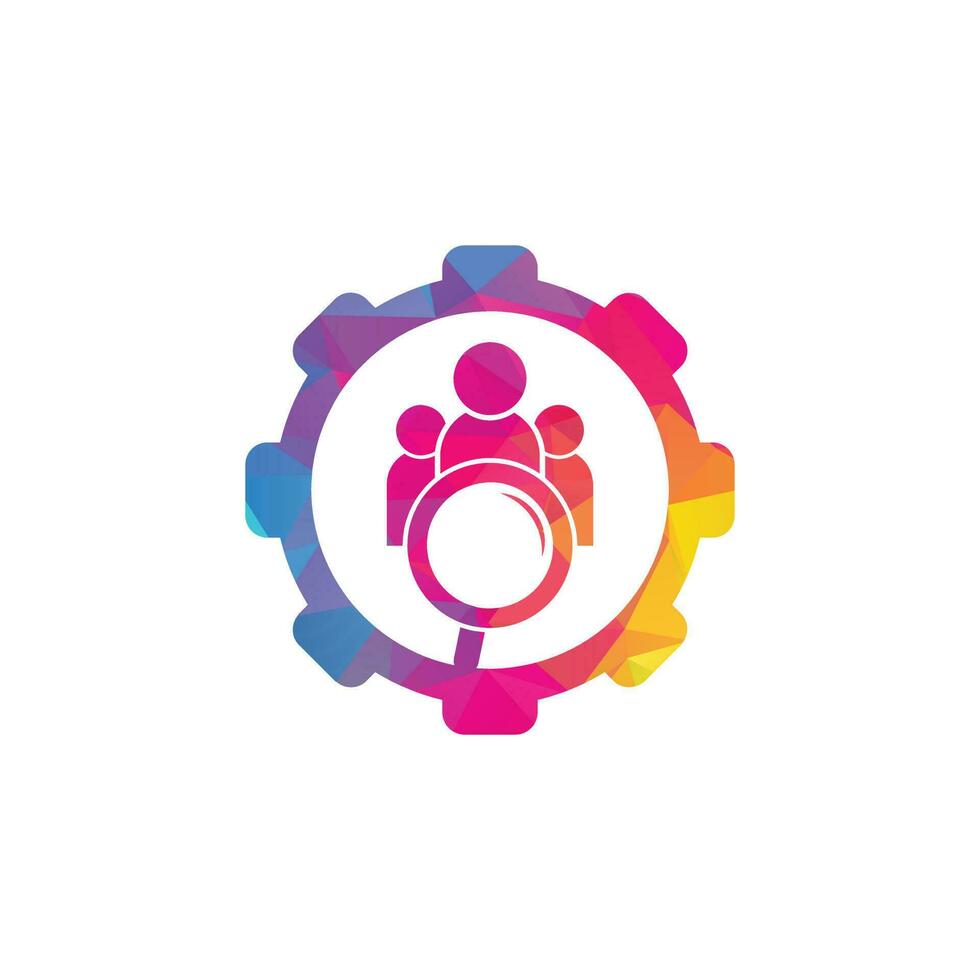 People finder gear shape logo. Magnifying glass logo. loupe and people logo design icon vector