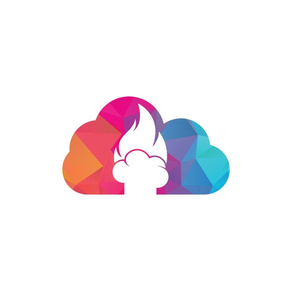 Hot chef cloud shape concept vector logo design. Chef hat with a flame vector icon.