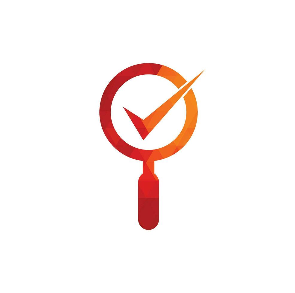 Check and magnifying glass logo design. Magnifying glass logo check mark vector. Best search logo icon vector