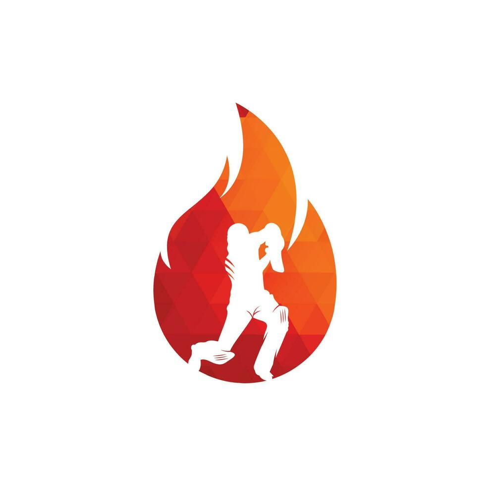 Fire cricket player vector logo design. Cricket fire gear logo icon. Batsman playing cricket and fire combination logo.