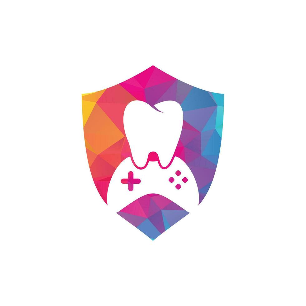 diseño del icono del logotipo del juego dental. diseño de logotipo vectorial de diente y consola. vector