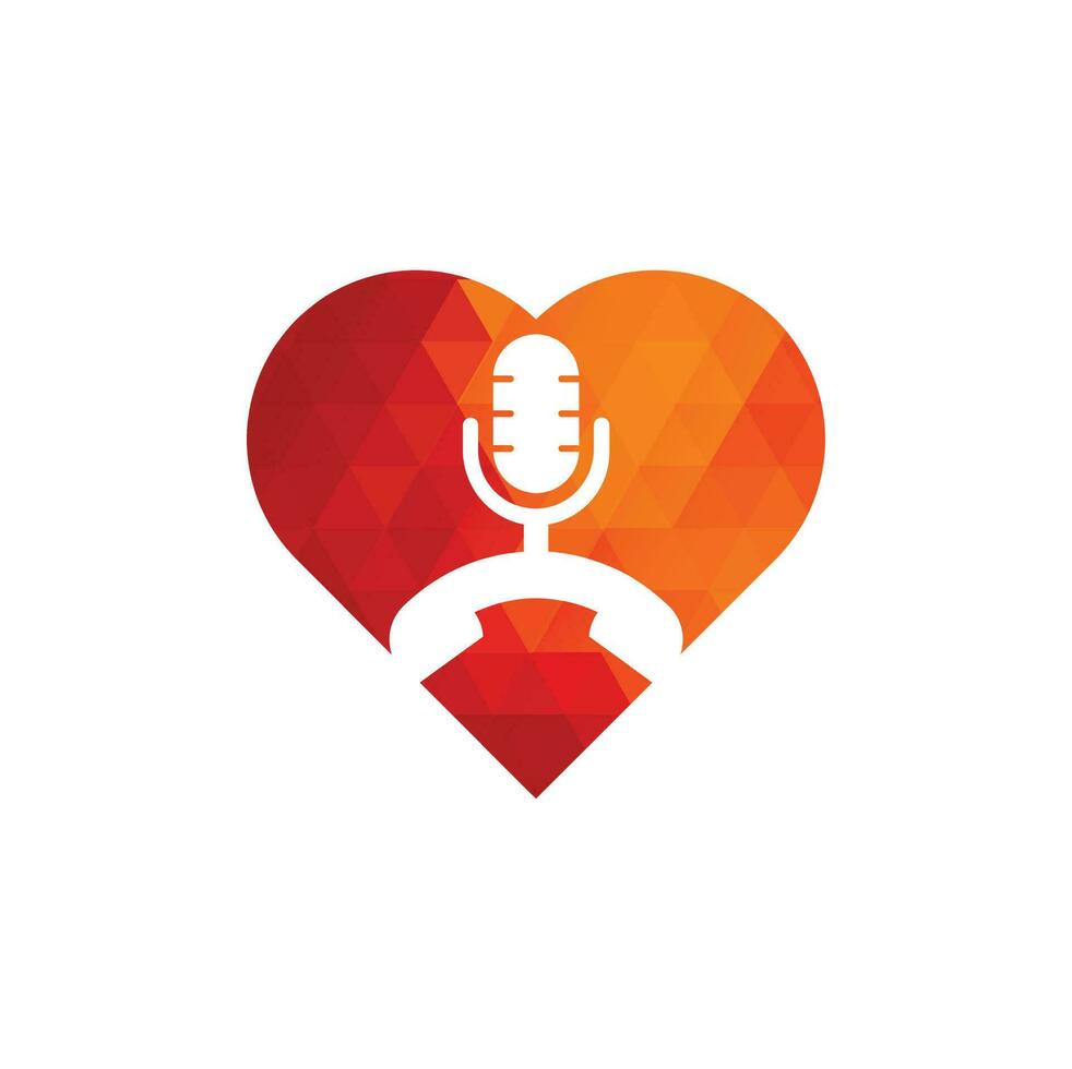 Llame al elemento de diseño del logotipo del icono del concepto de forma de corazón de podcast. diseño de logotipo de podcast de teléfono vector