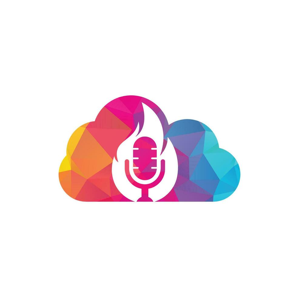 plantilla de diseño de logotipo de concepto de forma de nube de podcast de fuego. llama fuego podcast micrófono logo vector icono ilustración