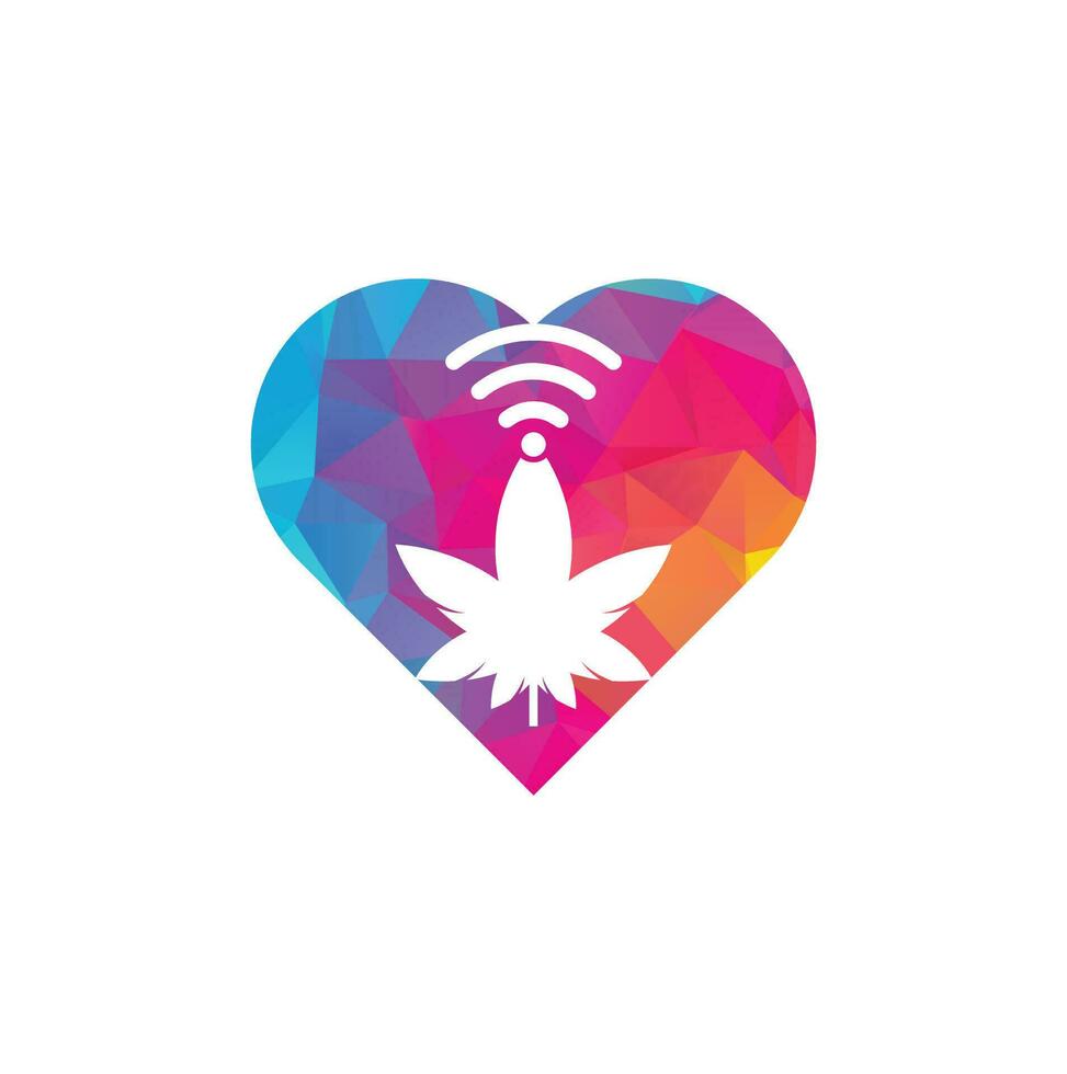 Cannabis wifi heart shape vector logo design. Hemp and signal symbol or icon.