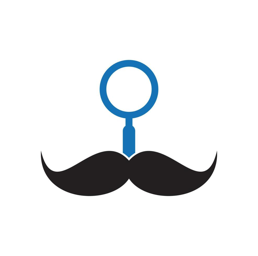 plantilla de diseño de logotipo de bigote de búsqueda. bigote y lupa para un diseño de logo de detective espía. vector