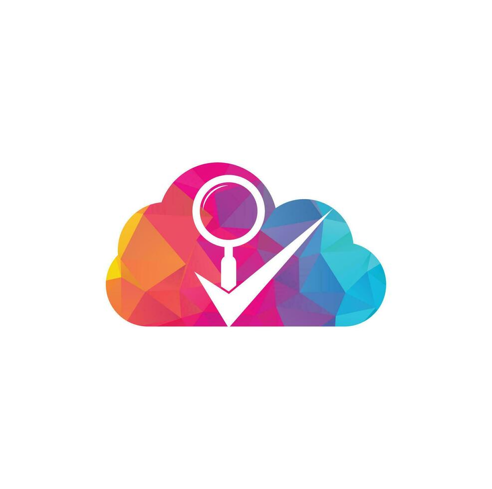 Check and magnifying glass cloud shape logo design. Magnifying glass logo check mark vector. Best search logo icon vector