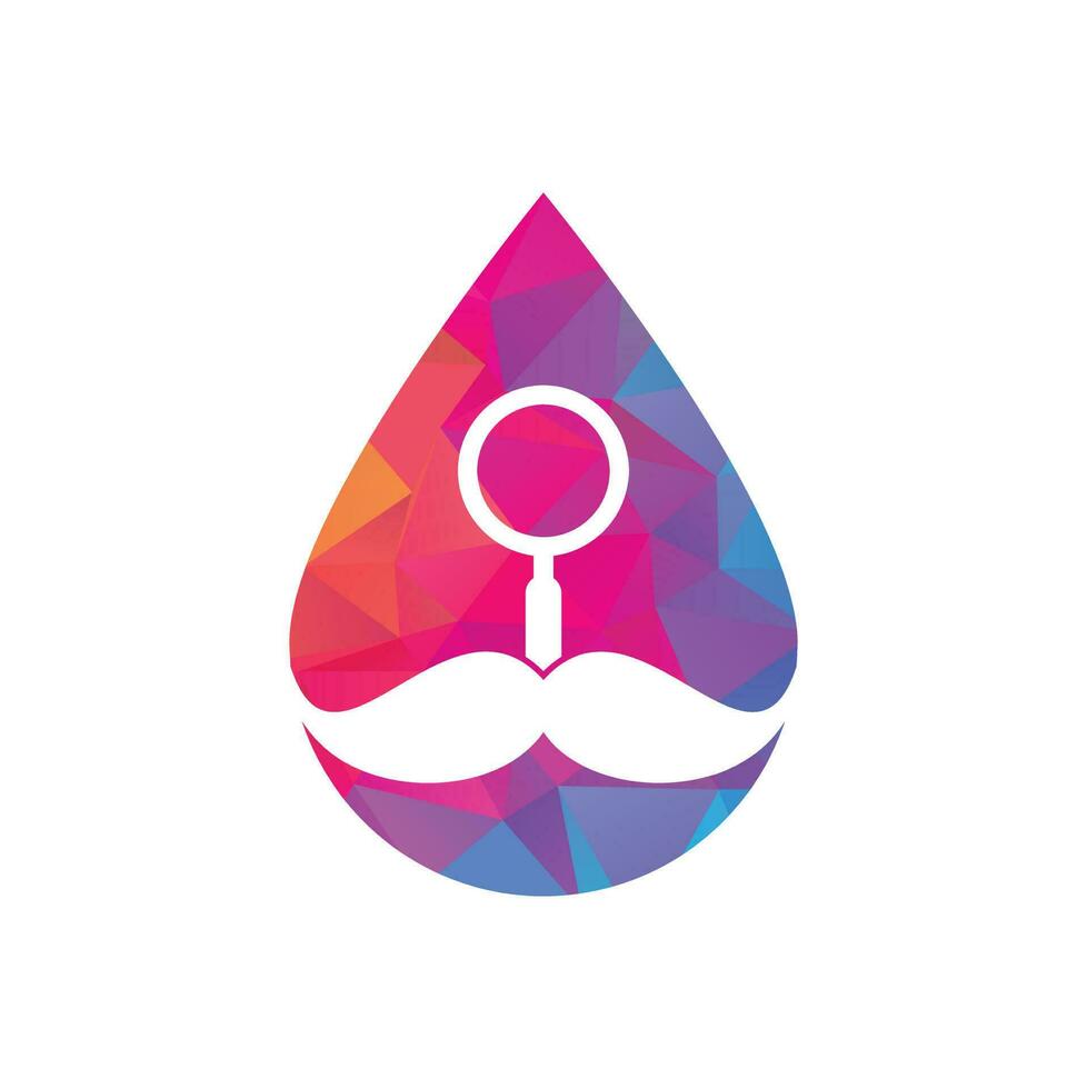 Search mustache drop shape concept logo design template. Moustache and loupe for a detective spy logo design. vector