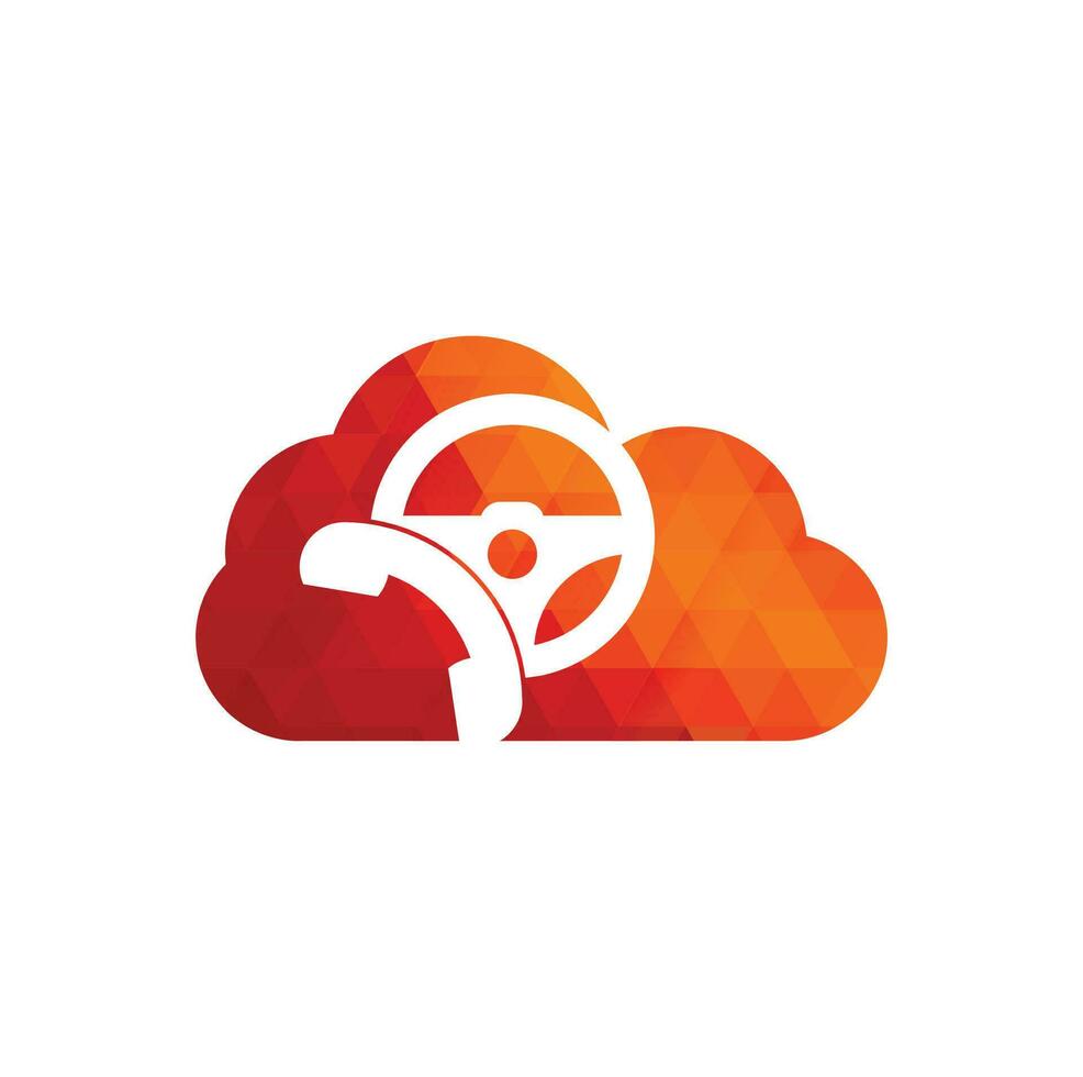 Drive call cloud shape concept vector logo design. Steering wheel and phone symbol or icon.