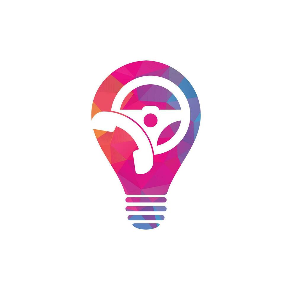 Drive call bulb shape concept vector logo design. Steering wheel and phone symbol or icon.