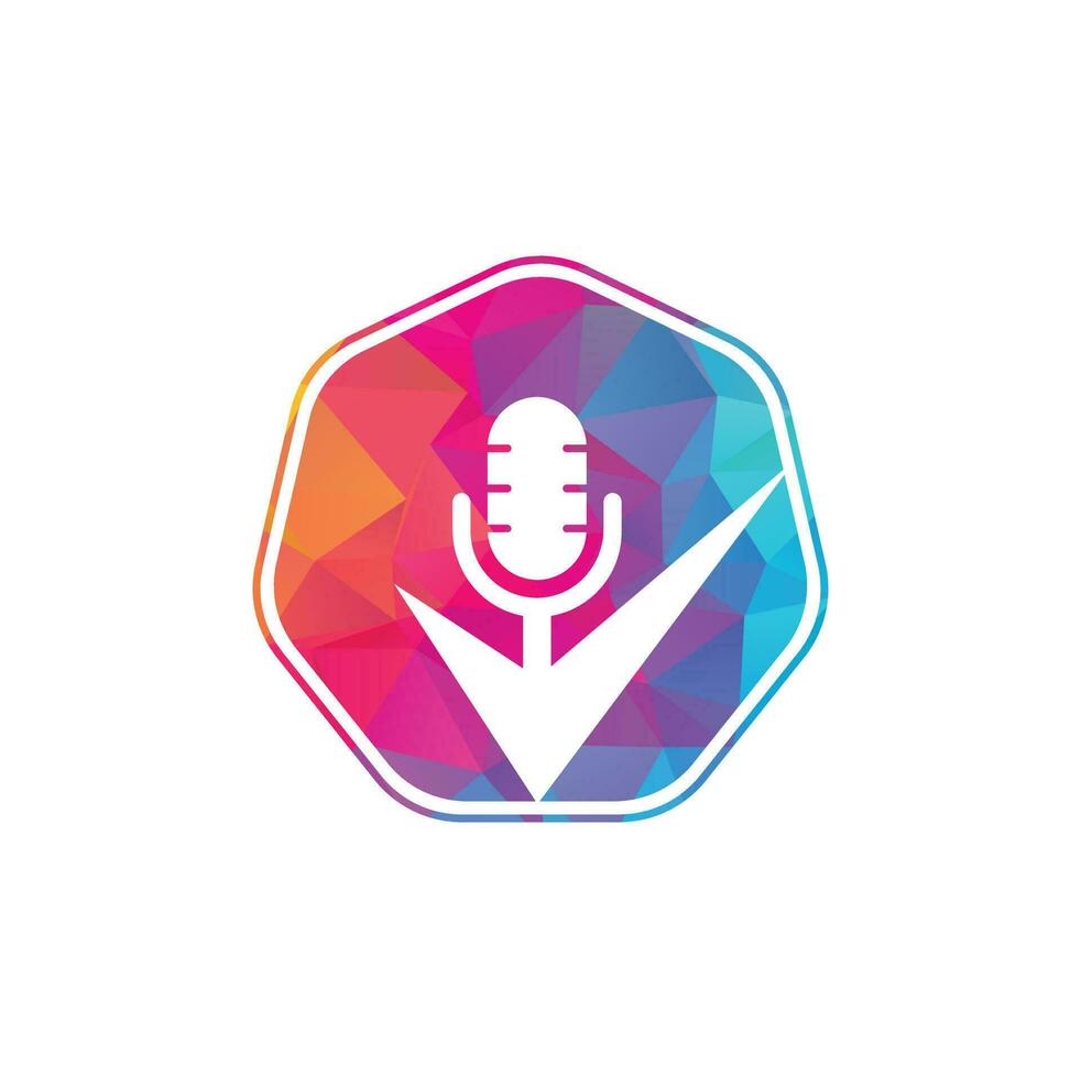 Check podcast vector logo design template. Podcast Check Icon Logo Design Element