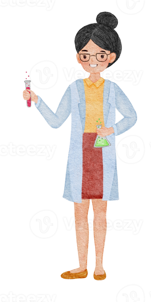 illustration à l'aquarelle d'une carrière de scientifique png