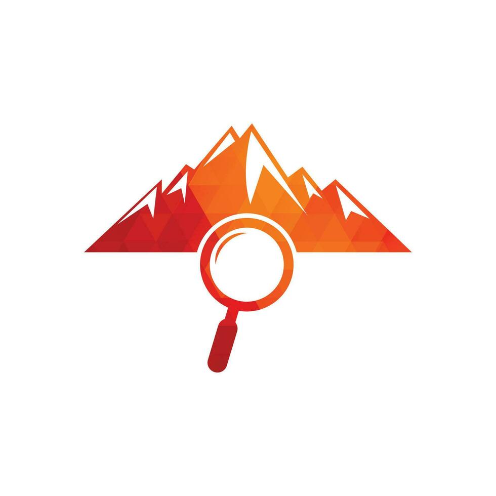 Mountain and loupe logo combination. Nature and magnifying symbol or icon. Magnifying glass and mountain logo design. vector