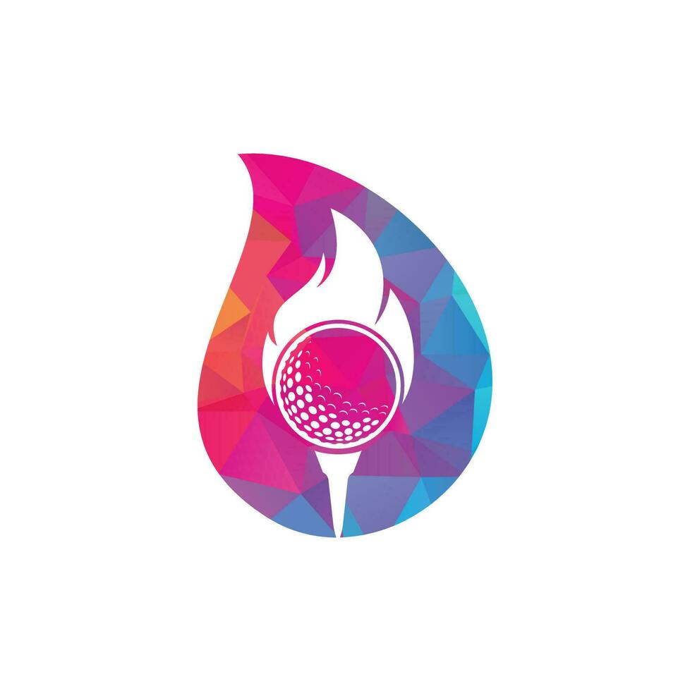 vector de diseño de plantilla de logotipo de concepto de forma de gota de fuego de golf. icono de diseño de logotipo de pelota de fuego y golf.