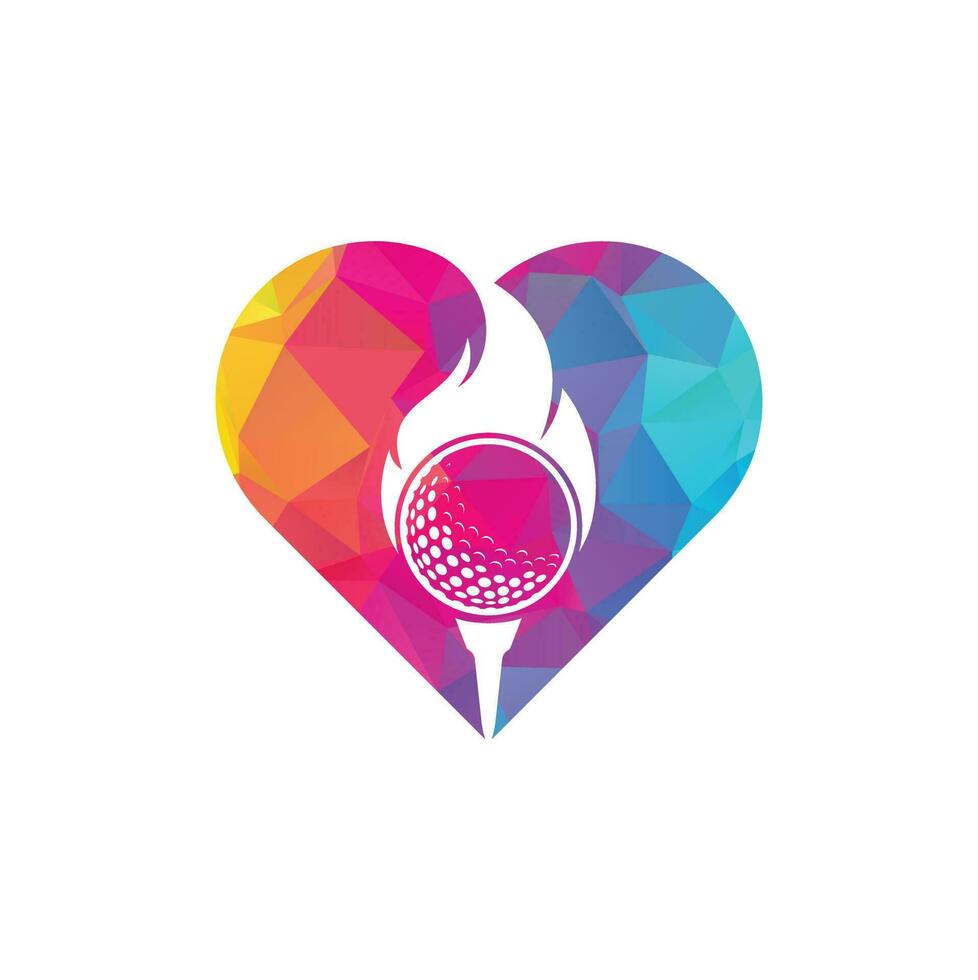 Golf Fire heart shape concept Logo Template Design Vector. Fire and golf ball logo design icon. vector