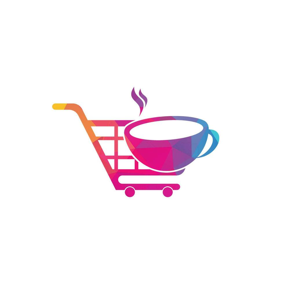 Coffee and shopping cart logo design template. Shopping cart logo design combined with coffee cups vector