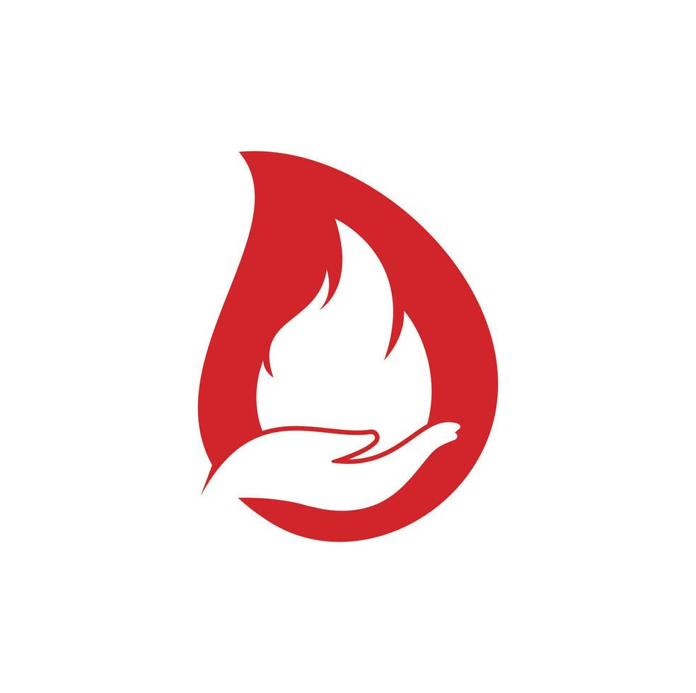 Concepto de forma de gota de cuidado de incendios concepto de diseño de logotipo vectorial. diseño de logotipo de icono de mano y fuego. vector