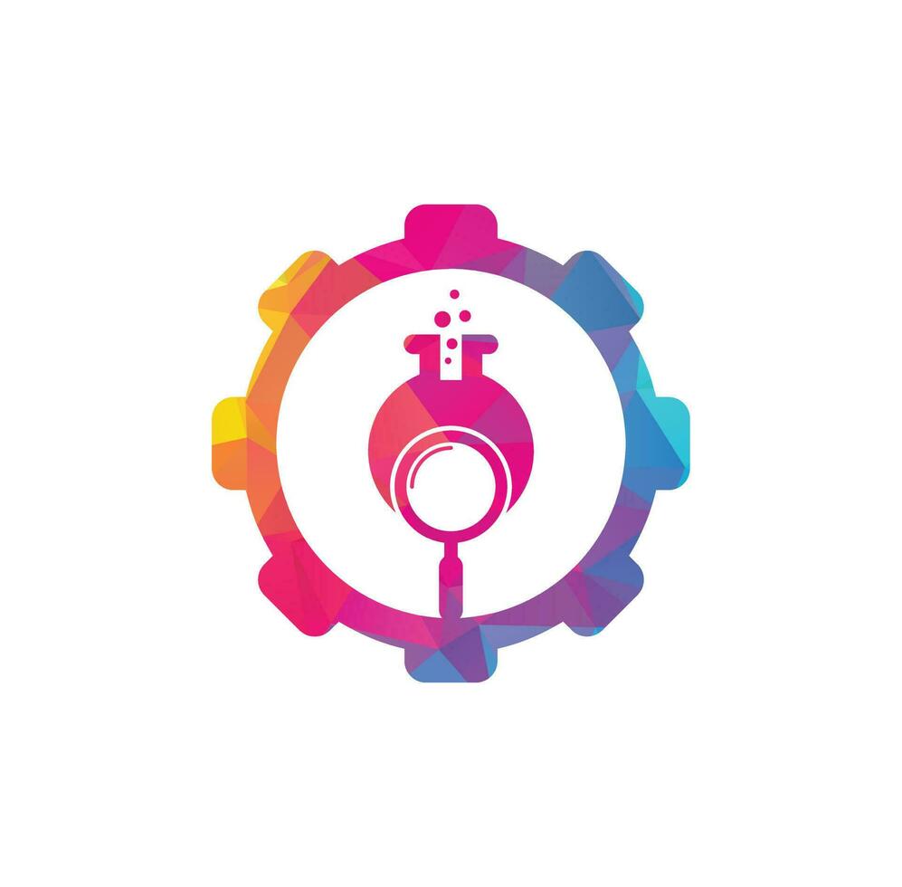Search lab gear shape concept logo design. find lab logo design vector template. Lab Find Logo Icon Design