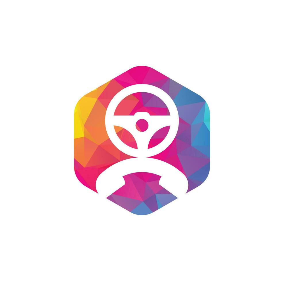 Drive call vector logo design. Steering wheel and phone symbol or icon.