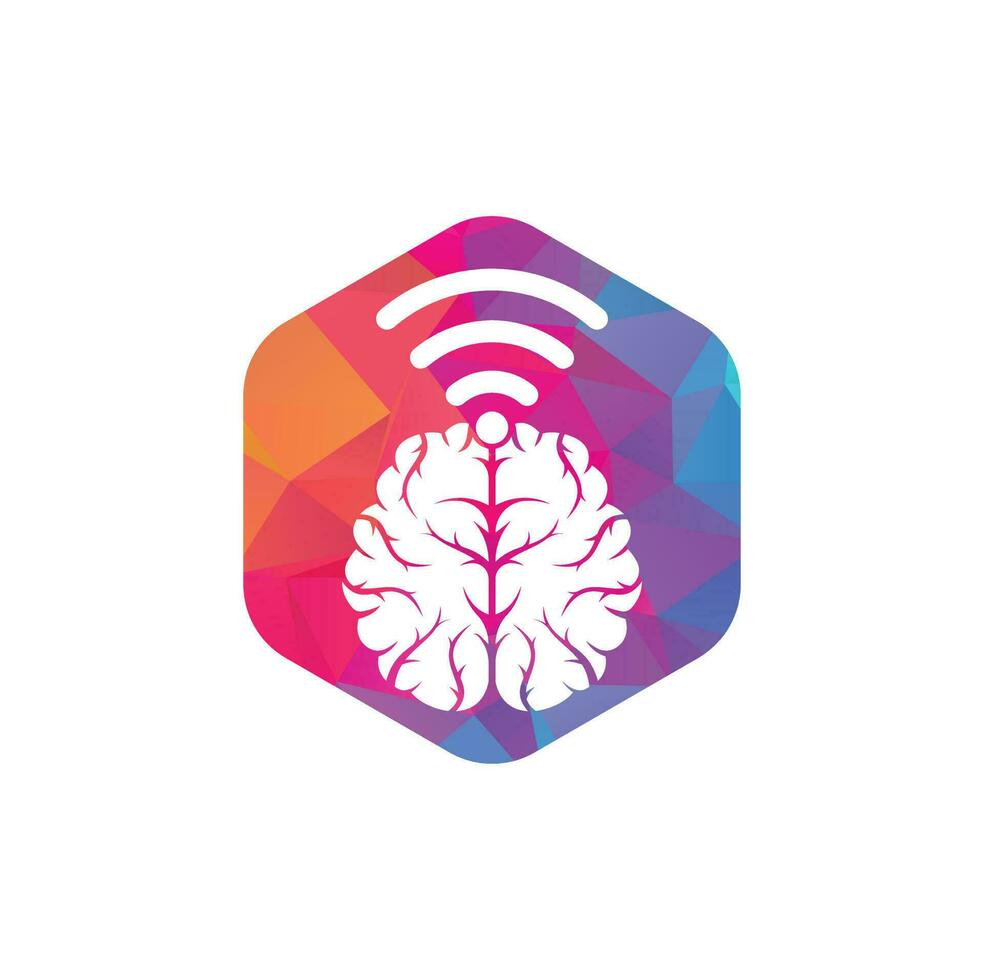 signo de diseño de logotipo de cerebro y wifi. educación, tecnología y antecedentes comerciales. icono del logotipo del cerebro de wifi. vector