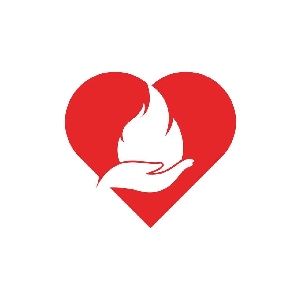 Fire care heart shape concept vector logo design concept. Hand and fire icon logo design.