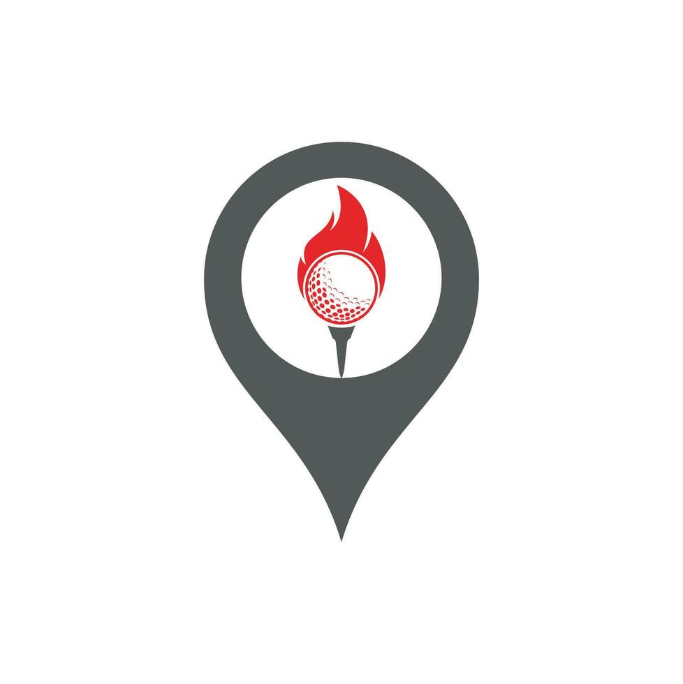 vector de diseño de plantilla de logotipo de concepto de forma de pin de mapa de fuego de golf. icono de diseño de logotipo de pelota de fuego y golf.