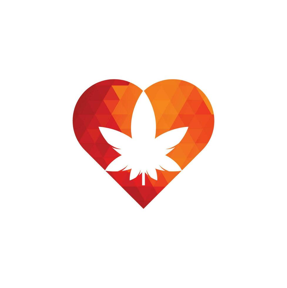 diseño del logotipo del concepto de corazón de cannabis. icono de vector de logotipo de naturaleza de hoja de cannabis