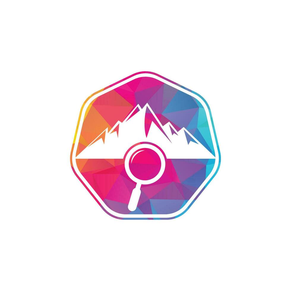 Mountain and loupe logo combination. Nature and magnifying symbol or icon. Magnifying glass and mountain logo design. vector