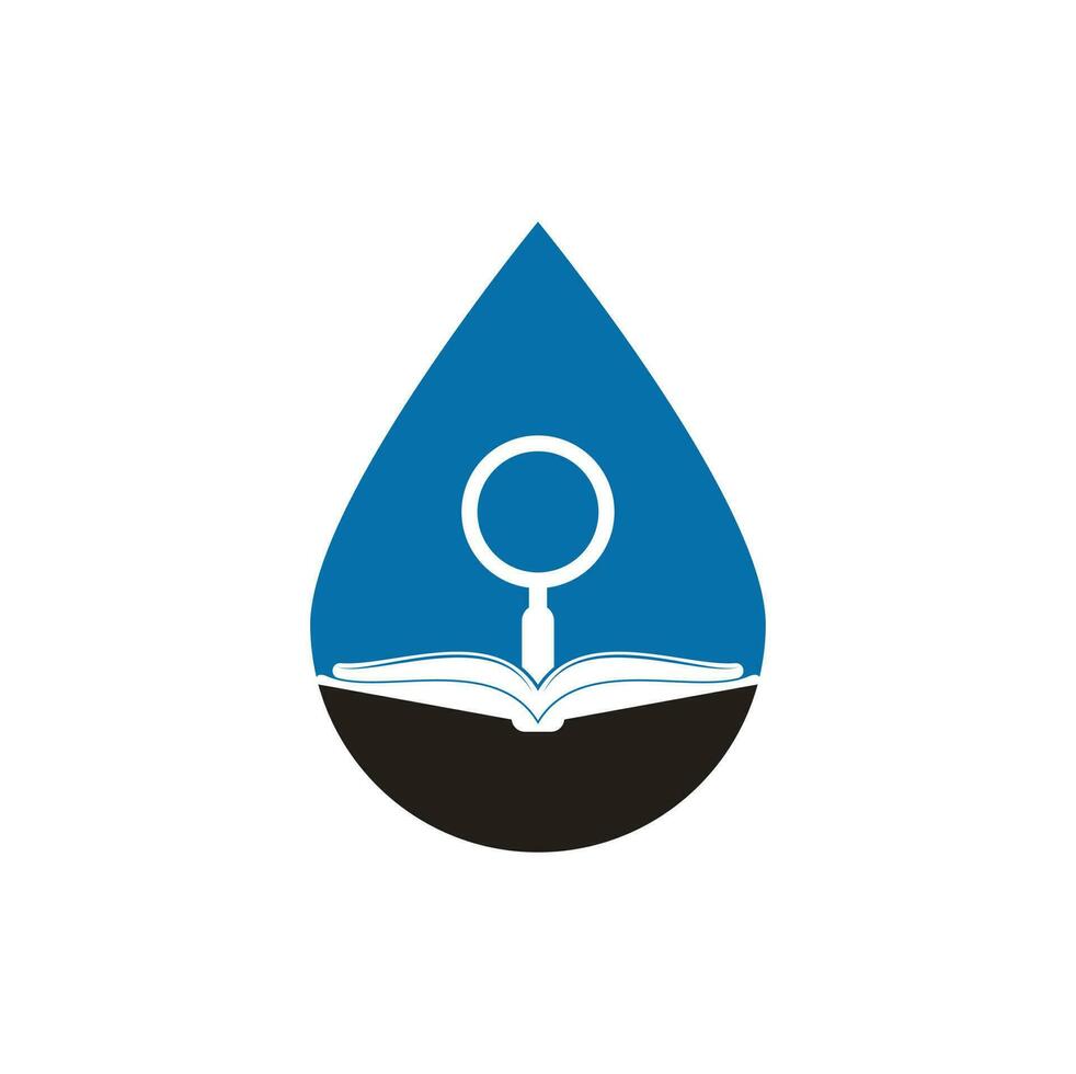 Book Search drop shape concept Logo Template Design Vector. Find book logo design template. Book icon with magnifying glass combination vector