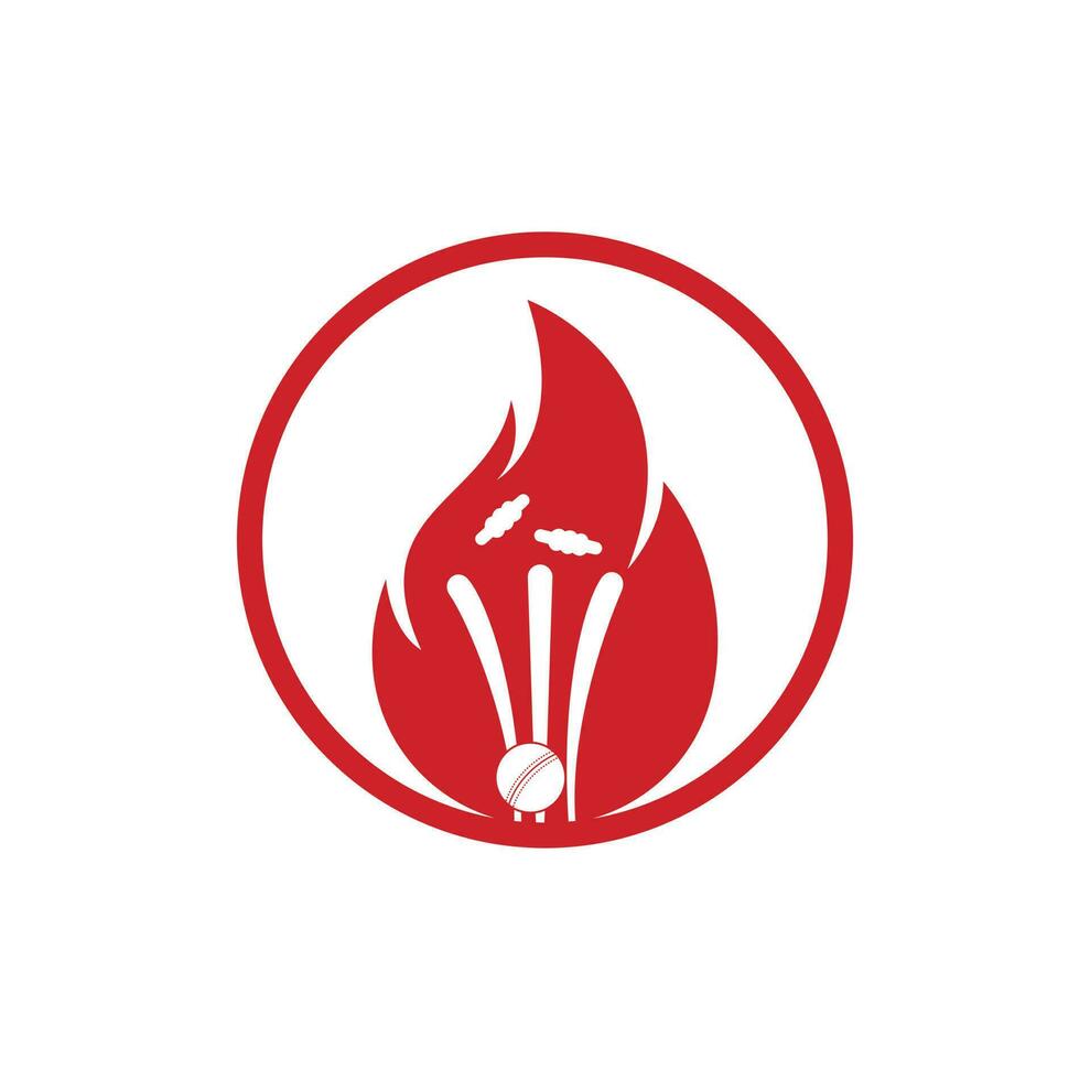 fuego wickets y logotipo de la bola. diseño del logotipo del vector del jugador de cricket de fuego. icono del logotipo del equipo de fuego de críquet.