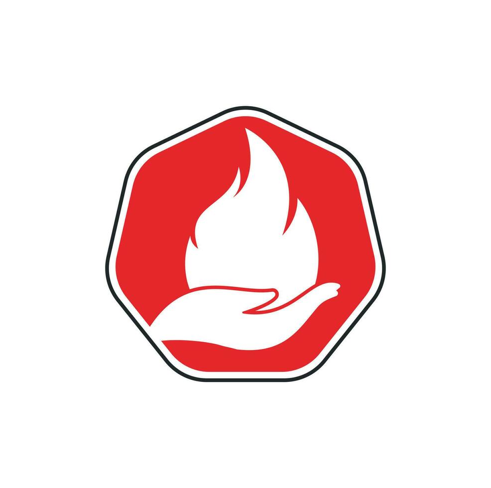 concepto de diseño de logotipo de vector de cuidado de incendios. diseño de logotipo de icono de mano y fuego.