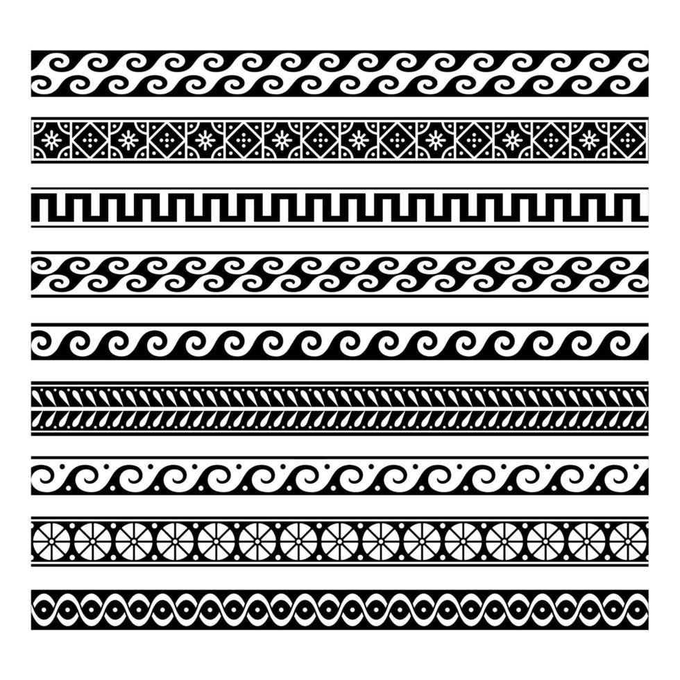 patrón de concepto de conjunto de vector de borde sin costura adornado vintage en estilo tradicional. adorno de rizos y espirales